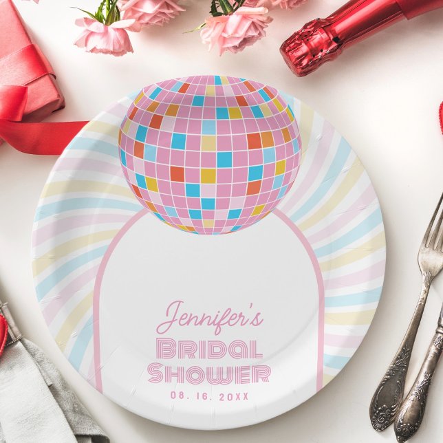 Assiettes En Carton Boule de Disco Rose Groovy Rétro 70s 80s Enterreme (Créateur téléchargé)