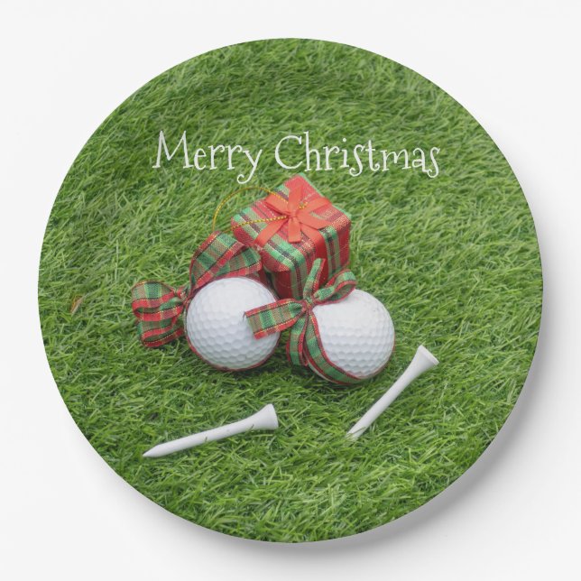 Assiettes En Carton Boule de golf avec tee et cadeau pour Noël au golf (Devant)