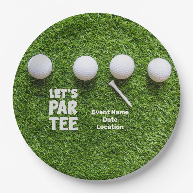 Assiettes En Carton Boule de golf avec tee on green grass Let's Par Te (Devant)