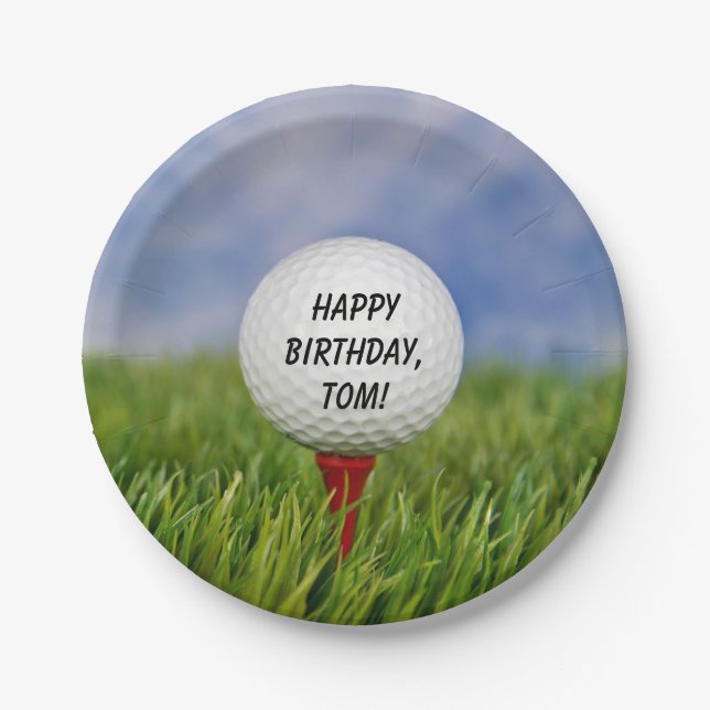 Assiettes En Carton Boule de golf sur tee pour anniversaire (Devant)
