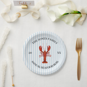 Assiettes En Carton Boule de homard personnalisée Bleu Nautique Bleu
