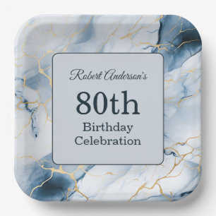 Assiettes En Carton Boule de marbre bleu clair 80e anniversaire