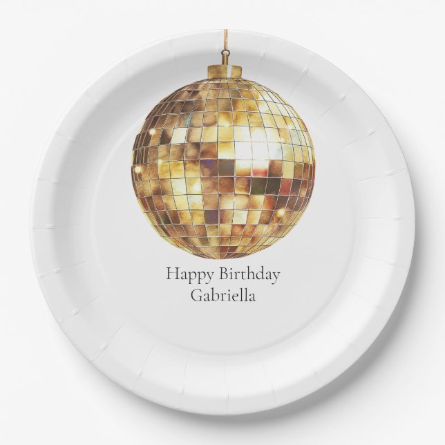 Assiettes En Carton Boule disco dorée Anniversaire (Devant)