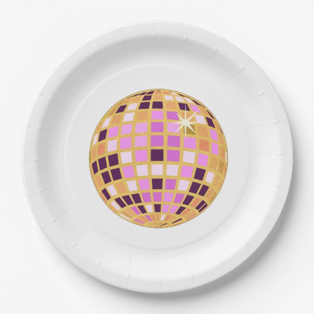 Assiettes En Carton Boule Disco Moderne Gold Purple Rétro (Devant)