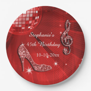 Assiettes En Carton Boule disco rouge et talons 45e anniversaire
