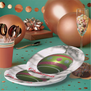 Assiettes En Carton Boule d'ornement rouge vert rayé
