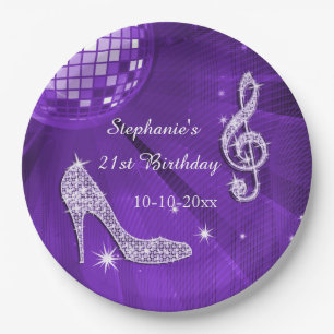 Assiettes En Carton Boule pourpre de disco et anniversaire de talons