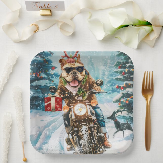 Assiettes En Carton Bouledogue à moto Noël (Mariage)