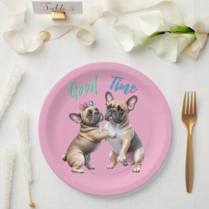 Assiettes En Carton Bouledogue français amoureux Saint-Valentin