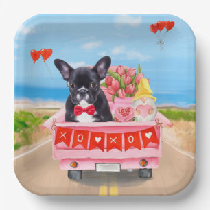 Assiettes En Carton Bouledogue français camion de la Saint-Valentin