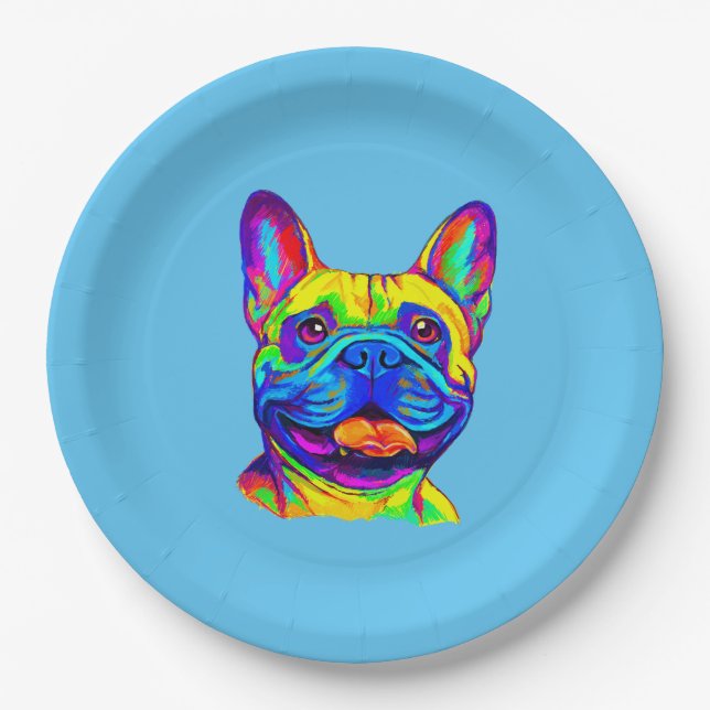 Assiettes En Carton Bouledogue français en couleurs (Devant)