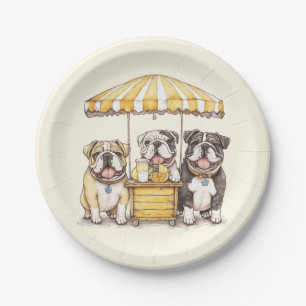 Assiettes En Carton Bouledogues anglais faisant tourner un stand de li