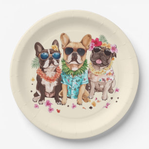 Assiettes En Carton Bouledogues français hawaïens Lei de fleurs