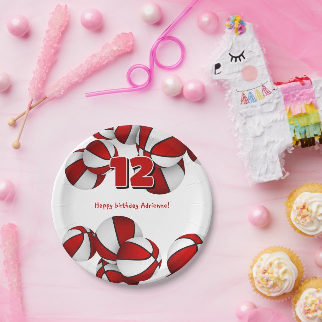 Assiettes En Carton boules de basket blanc rouge jeune athlète anniver (Fête)