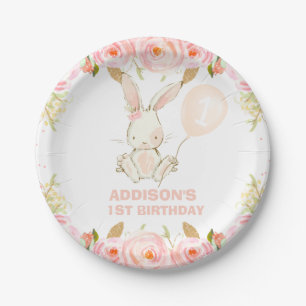 Assiettes En Carton Boulon rose or floral 1er anniversaire