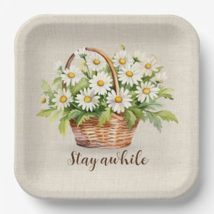 Assiettes En Carton Bouquet Aquarelle Daisy En Panier