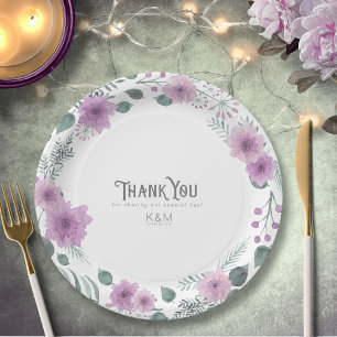Assiettes En Carton Bouquet aquarelle mariage remerciement lilas ID654