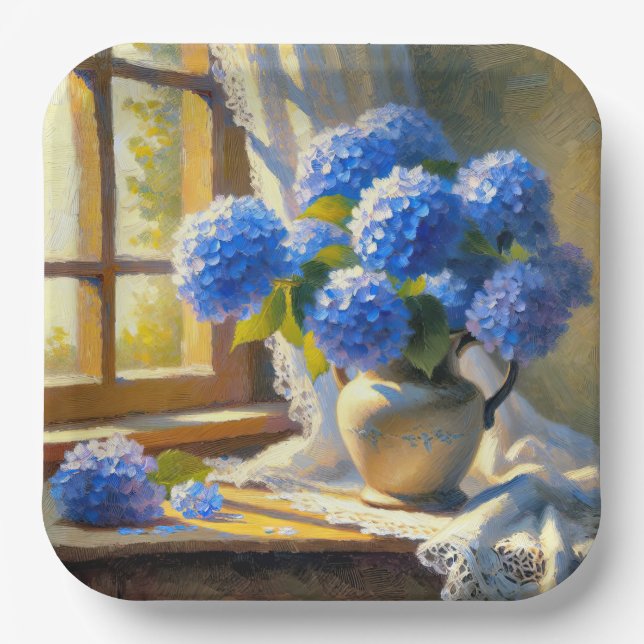 Assiettes En Carton Bouquet Blue Hydrangea (Recto)