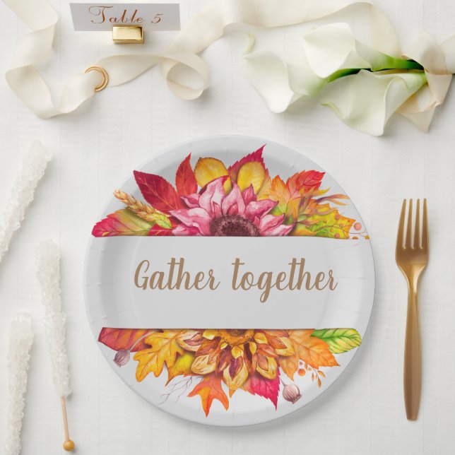 Assiettes En Carton Bouquet d'automne Thanksgiving Custom (Mariage)