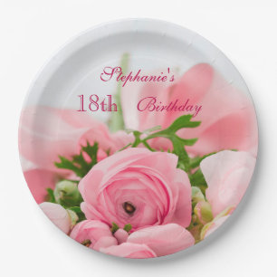 Assiettes En Carton Bouquet de 18ème anniversaire de roses roses
