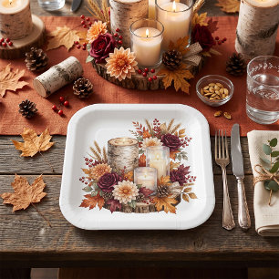 Assiettes En Carton Bouquet de chandelle rustique d'automne pour le ce