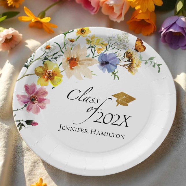 Assiettes En Carton Bouquet de Fleur sauvage doré Boho Classe de diplô (Créateur téléchargé)