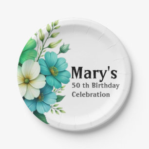 Assiettes En Carton Bouquet de fleurs blanches bleues-57453