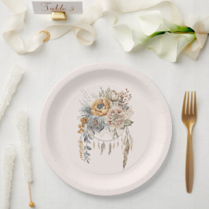 Assiettes En Carton Bouquet de fleurs Boho et Dreamcatcher
