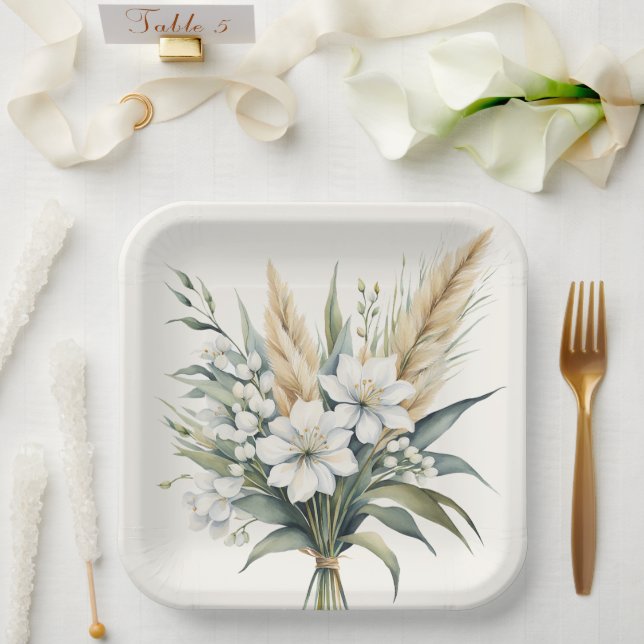 Assiettes En Carton Bouquet de fleurs d'aquarelle (Mariage)