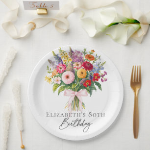 Assiettes En Carton Bouquet de fleurs de jardin coloré élégant pour an