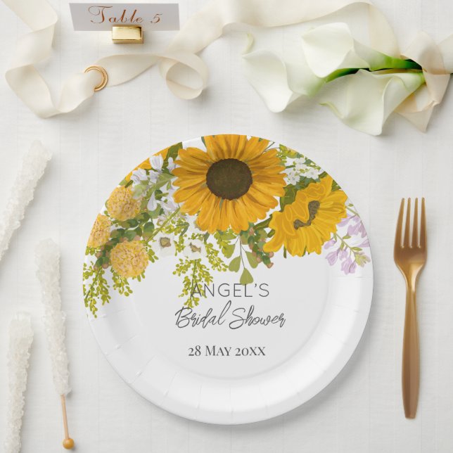 Assiettes En Carton Bouquet de fleurs de soleil modernes jaunes Fête d (Mariage)