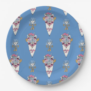 Assiettes En Carton Bouquet de fleurs et de parfums sur fond bleu