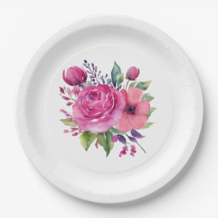 Assiettes En Carton Bouquet de fleurs punk aquarelle-Mariage