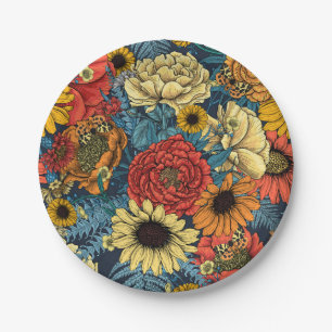 Assiettes En Carton Bouquet de fleurs - roses, pivoines, marguerites e