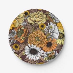 Assiettes En Carton Bouquet de fleurs - roses, pivoines, marguerites e