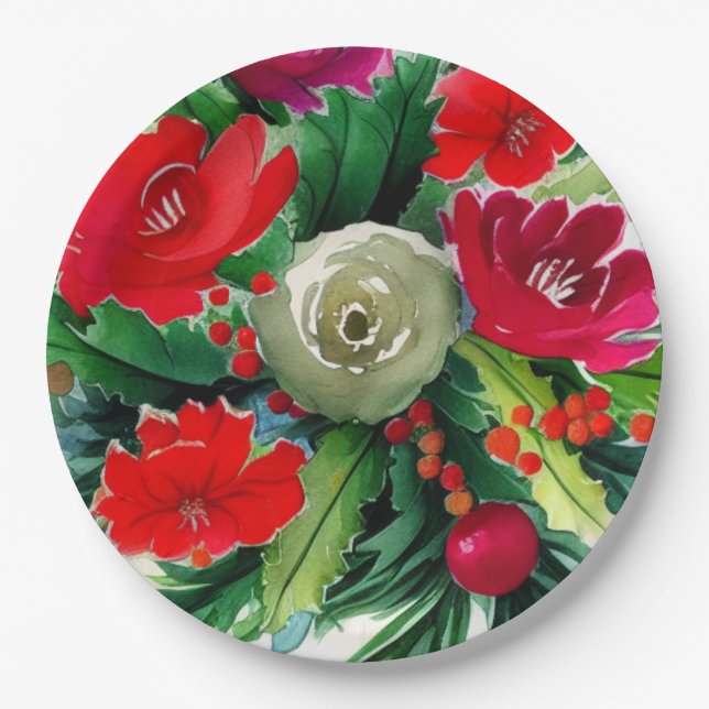 Assiettes En Carton Bouquet de Noël (Devant)