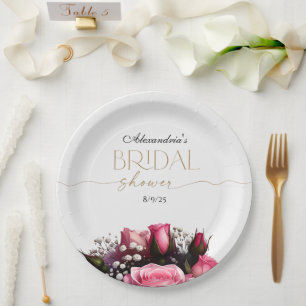 Assiettes En Carton Bouquet de rose blush et Fête des mariées de respi