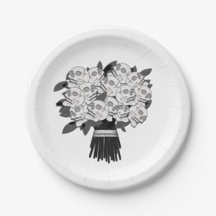 Assiettes En Carton Bouquet de roses crâniennes noir et blanc de n'imp
