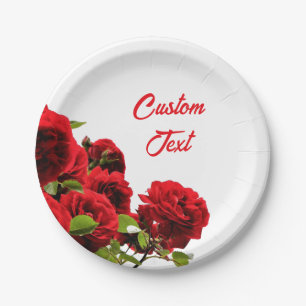 Assiettes En Carton Bouquet de roses rouges élégant personnalisé