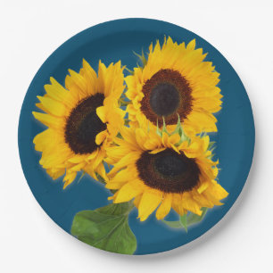 Assiettes En Carton Bouquet de tournesol bleu turquoise jetable