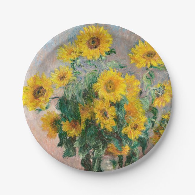 Assiettes En Carton Bouquet de tournesols par Monet Art impressionnist (Devant)