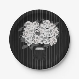 Assiettes En Carton Bouquet du crâne Rose Black & White Party