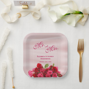 Assiettes En Carton Bouquet Du Mariage Romantique Roses Rouges