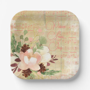 Assiettes En Carton Bouquet Féminin d'Hiver en Rose Pâle de Noël