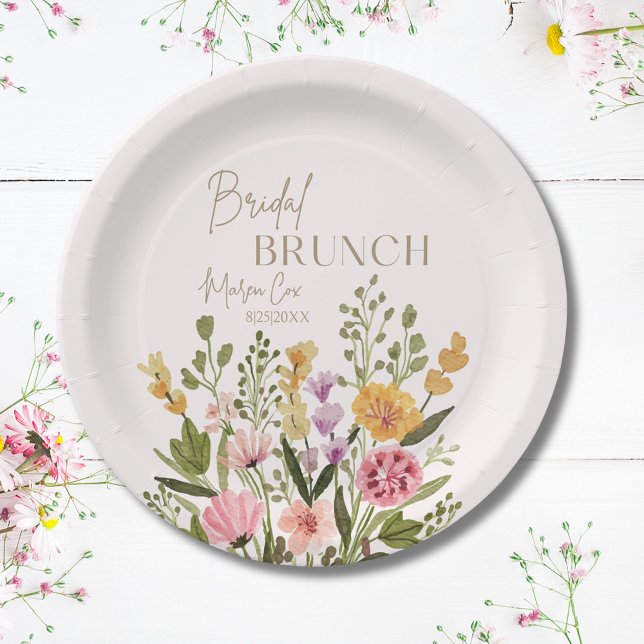 Assiettes En Carton Bouquet floral aquarelle fantaisiste pour brunch d (Whimsical Watercolor Floral Bouquet Bridal Brunch Paper Plates
)