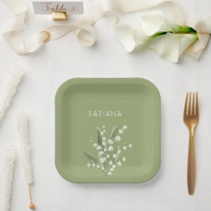 Assiettes En Carton Bouquet floral de muguet personnalisé avec nom