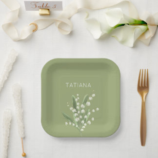 Assiettes En Carton Bouquet floral de muguet personnalisé avec nom 