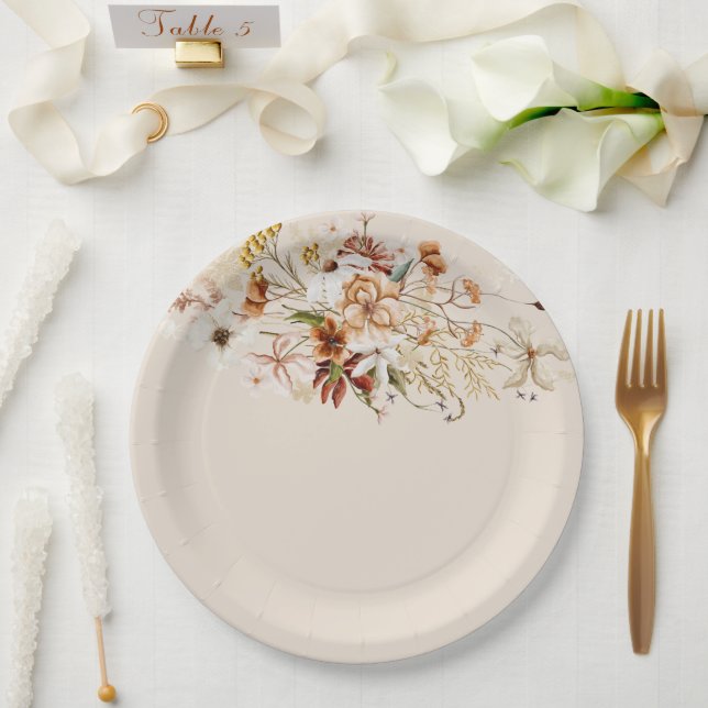 Assiettes En Carton Bouquet floral en fleur sauvage aquarelle (Mariage)