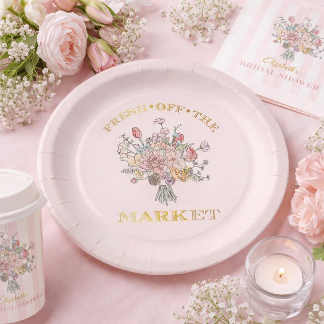 Assiettes En Carton Bouquet Floral Frais du Marché Fête de Mariage (Floral Bouquet Fresh off the Market Bridal Shower Paper Plates)