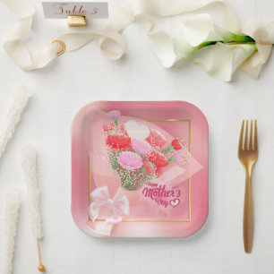 Assiettes En Carton Bouquet floral pour la fête des mères   Rose et or